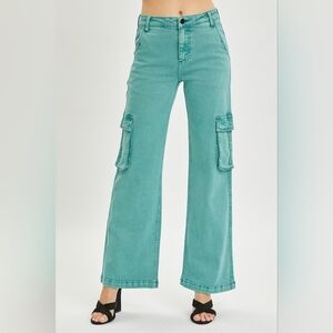 Risen jeans Teal Cargo Wide Leg High Waist Denim Jeans
